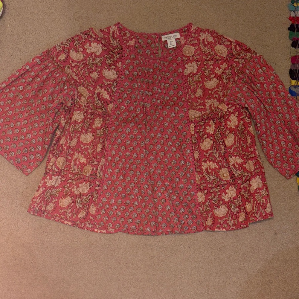 NWOT Rachel Zoe Pink and Tan Floral Boho Peasant Top size Large